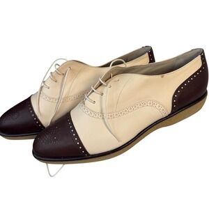 Vintage Anne Klein Brogue Two Tone Leather Wingtip Spectator Oxford Italian 9
